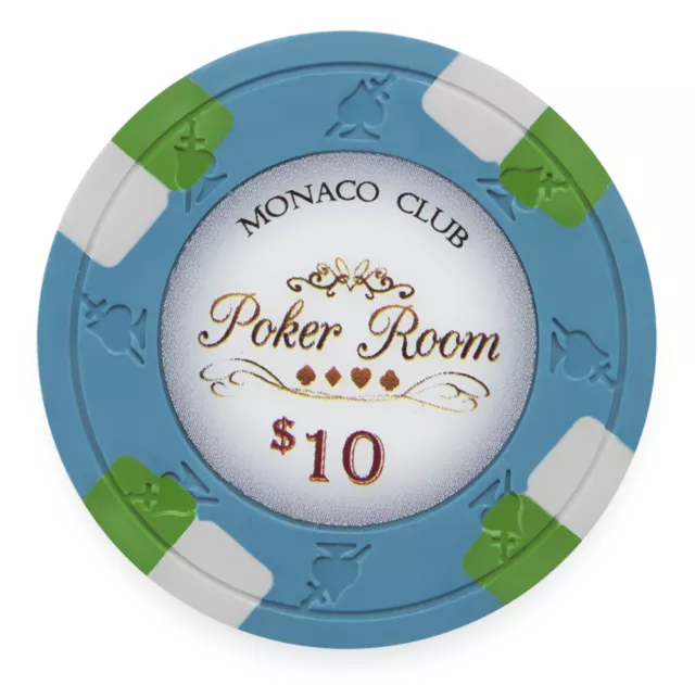 25 ct Blue $10 Ten Dollars "Monaco Club" Series 13.5 Grams Poker Chips