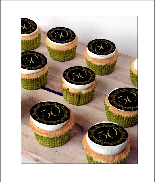 50TH BIRTHDAY CUPCAKE Toppers, Icing Or Wafer, Multi Quantity Choice