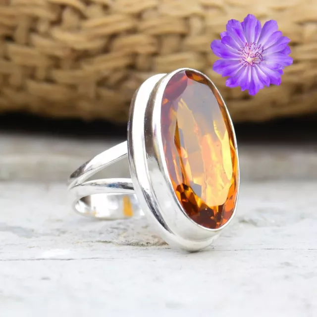 Citrine Pierre Précieuse En Argent Sterling 925 Fait À La Main Bague Bijoux