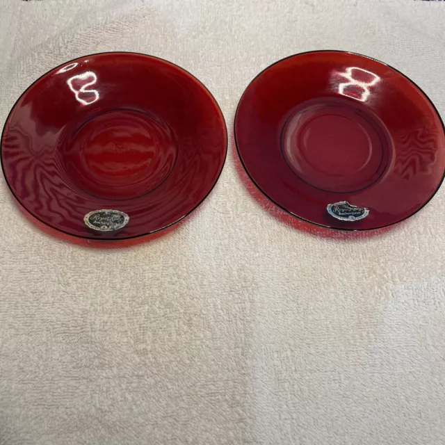 2 Royal Ruby Anchor Glass "Anchor Hocking" 5 3/4"  Saucers