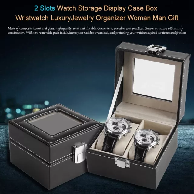 2 Slots Watch Storage Display Case Box Wristwatch Luxury Jewelry Organizer 3