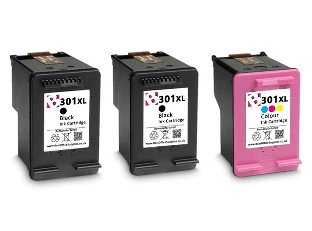 3 Cartuccia di Inchiostro rigenerata 301XL Nero e a Colori per HP Officejet 4630