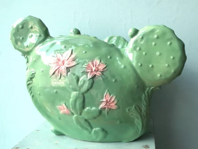 Vintage cactus vase planter Burleigh Ware Burgess & Leigh Ltd large green pink