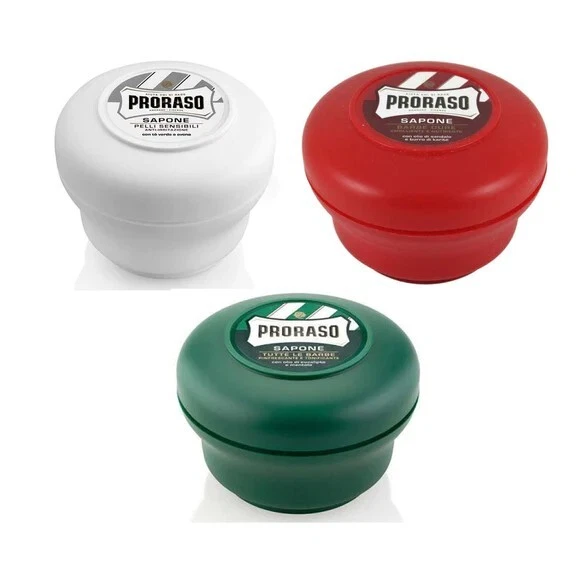 Crema de afeitar PRORASO PAQUETE TRIPLE. Tazón rojo, blanco y verde (3 x 150 ml frasco)
