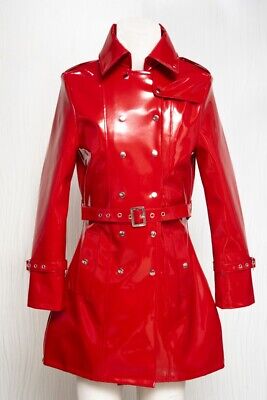 PVC Vinyl Red Women's Trench Coat All sizes