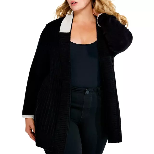 Nic + Zoe Womens Cozy Up Twirl Black-Ivory Cardigan Sweater Plus 1X BHFO 7292