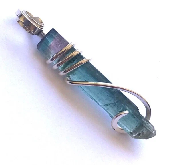 Blue Tourmaline Pendant, Natural Watermelon Tourmaline Crystal, Indicolite