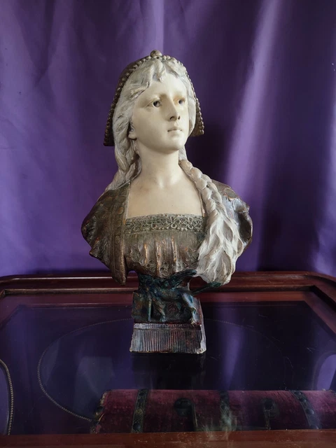 Buste en terre cuite signé Richard Aurili art nouveau art craft hauteur 36 cm