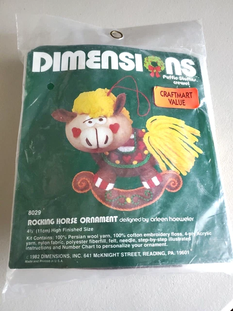 Dimensions Puffie Stuffns Crewel Kit 8029 Rocking Horse Adorno NUEVO EN PAQUETE NUEVO