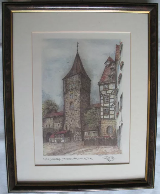 Nürnberg Tiergärtnertor von Ralph Beloch Lithographie gerahmt 3