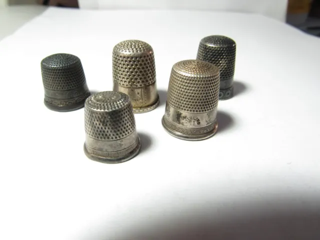 Collection 5 Five Antique Sterling Thimbles