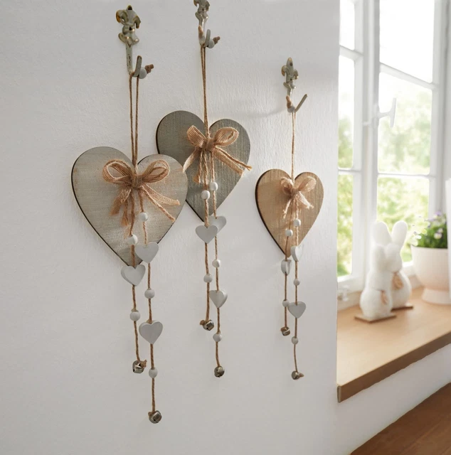 Salvare Set 2x Pendaglio a Cuore " Natura ",3er Decorazione,Haengedeko Con Bell