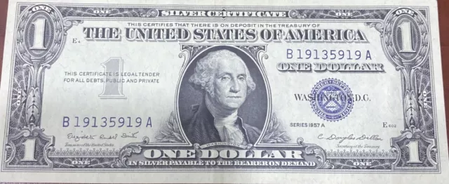 Crisp United States Silver Certificate $1 Bill 1957A Series Extra Fine Condition