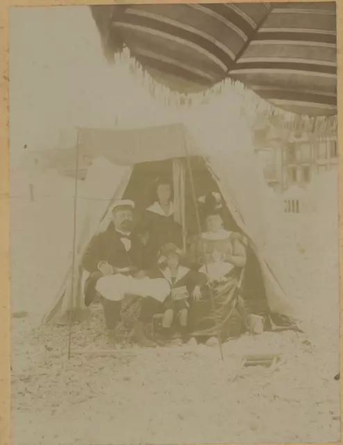 France, Family at the Beach Vintage Print.  17x22 Circa Citrate Print