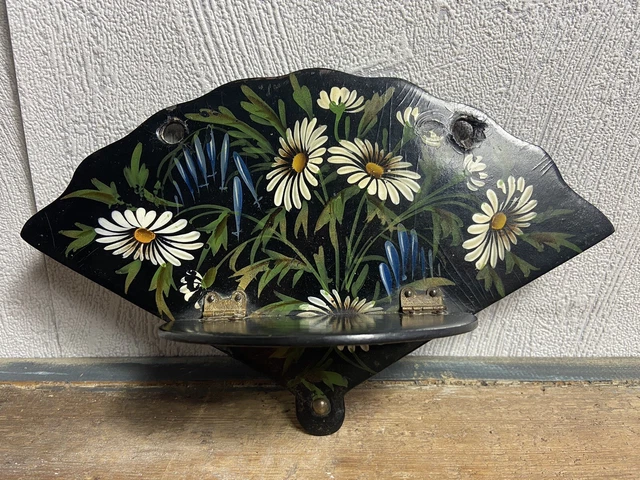Antique 1910’s Japanese Laquered Handpainted Shelf Bracket Vintage Fan Oriental
