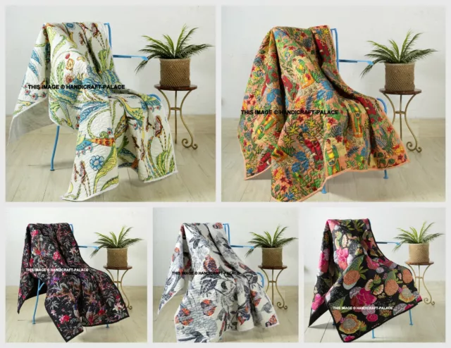 10 Piezas Acolchado 100% Algodón Sofá Cama Manta Kantha Colcha Indio Estampado