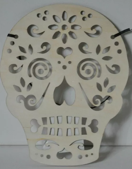 CELEBRATE IT Unfinished Laser Cut Wood Skull Calavera Plaque Day Of The Dead NEW