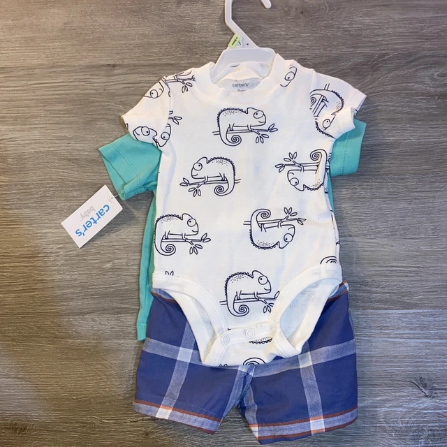 Nwt Carters 3 Piece Baby Infant Boy Short Set 3 Months Clothes - New Chameleon