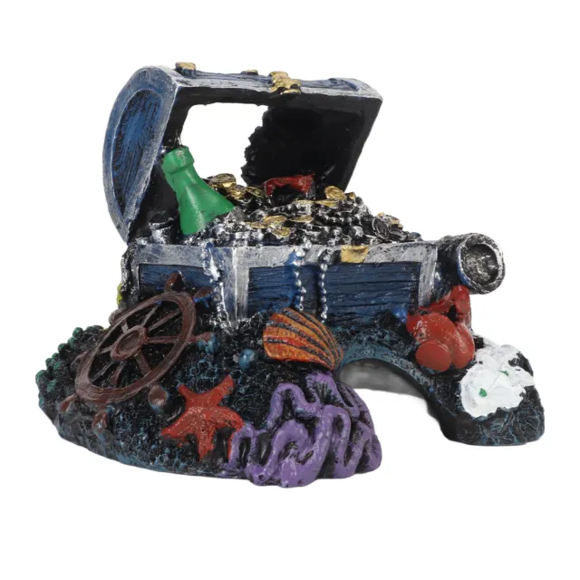(Blu) Scatola del tesoro acquario ornamento resina salvaspazio vasca per pesci