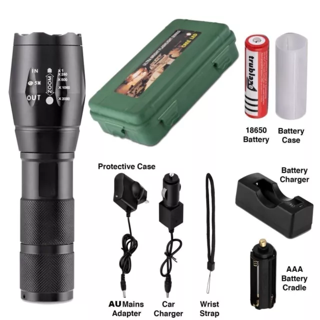 Super Bright Shadowhawk LED Torch Flashlight Rechargeable Zoomable Light Lamp AU 3