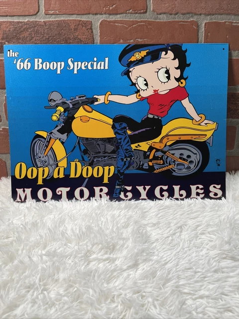 2000 Betty Boop Oop A Doop Motorcycles 17.5X12.5 Tin Metal Wall Decor Blue Sign