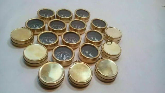 Lot Of 20 PCs Brass Nautical Maritime Antique Open Face Pocket Keychain Compass