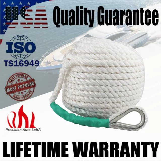 1/2"x200' Twisted Three Strand Nylon Anchor Rope Boat Sailboat Line w/ Thimble