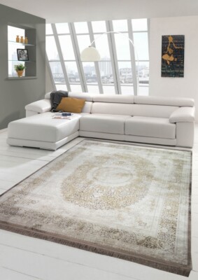 TAPISO Laos Tappeto Casa Vintage Soggiorno Salotto Camera da Letto Grigio Crema Blu Ornamento Orientale A Pelo Corto 80 x 150 cm 