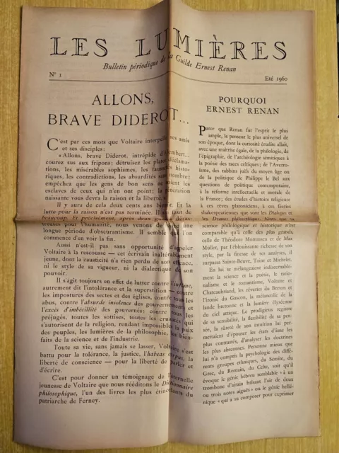 Les Lumières, Bulletin périodique de la guilde Ernest Renan n°1, été 1960