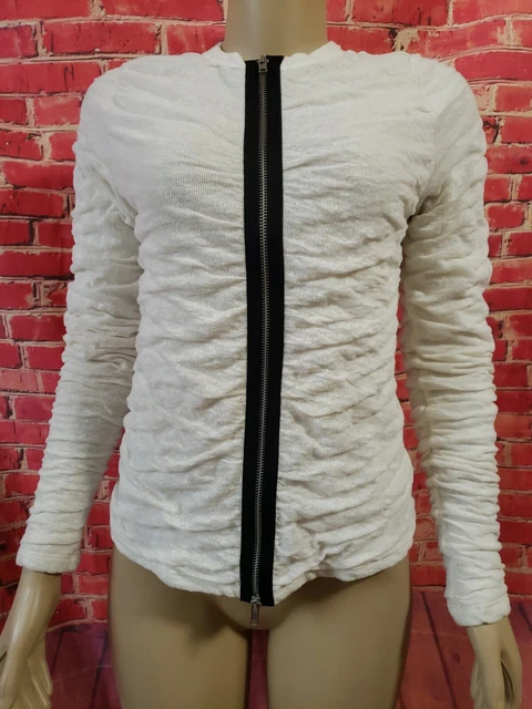 Pete Collection Ivory Thin Women's Sweater Top Front zipper Size Small