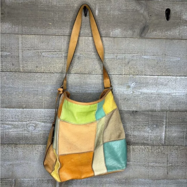 Fossil leather multi color patchwork shoulder bag