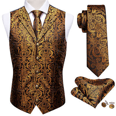 Gilet tuta da uomo Gold Paisley set cravatta senza maniche girovita risvolto tasca gilet regalo