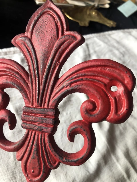 Vintage Coat, Hat, Closet Towel Cast Iron Hook Red Paint 8.5” X 5.5” 3