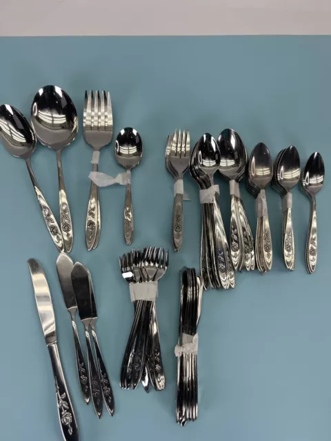 Oneida Community My Rose Stainless Silverware Mixed Flatware 101 PC Set SERVING 2