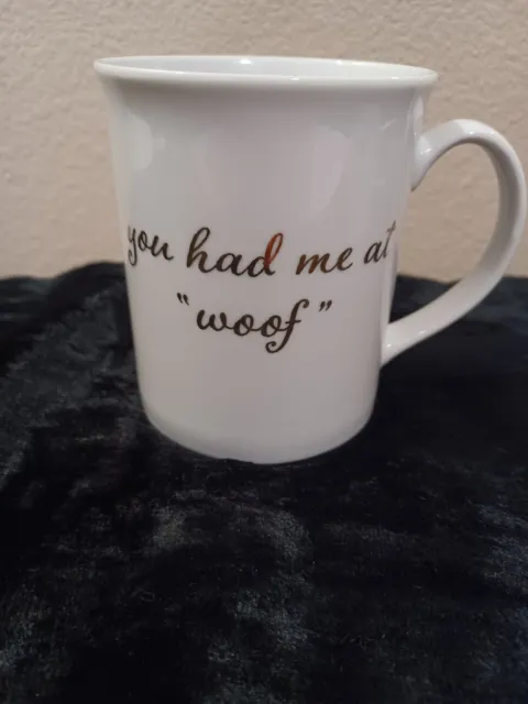 You Had Me At Woof Coffee Mug 14 oz White Gold Ceramic Dog Pet Puppy Fringe