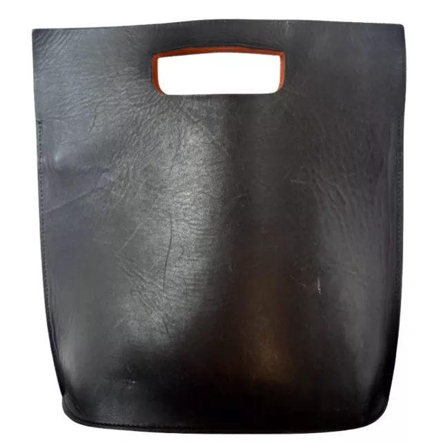 COS black leather handheld rectangular tote 2