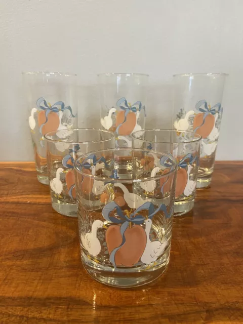 Set 6 VTG International Tableworks China Marmalade Goose Glasses Tumblers Glass