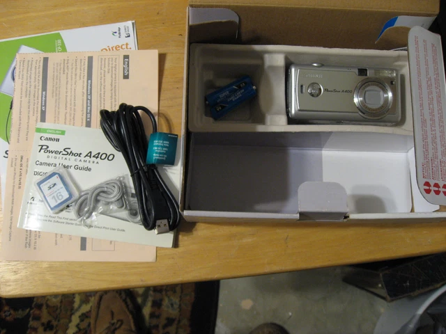 Canon Powershot A400  Camera 3.2 MP  Box Owners Manual USB Cable Memory Card