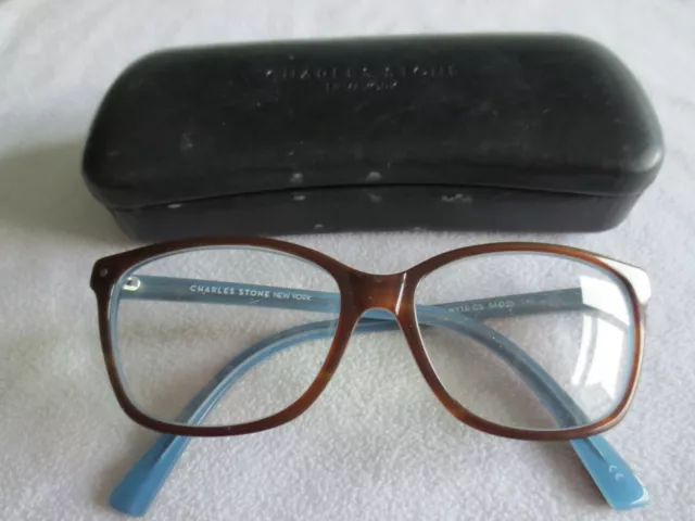 Charles Stone brown cat's eye glasses frames. With case. NY 10.