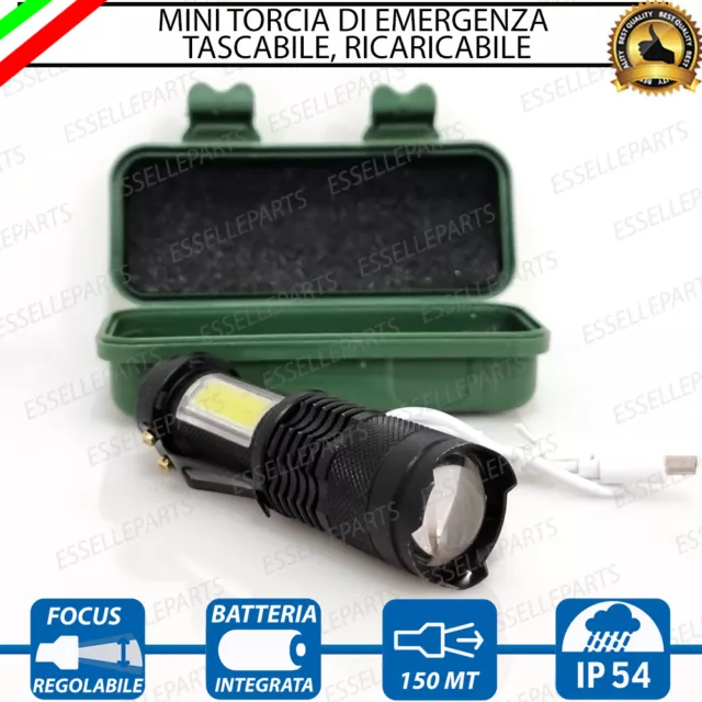 Mini torcia ricaricabile led portachiavi 3 modalita' luce portatile  emergenza