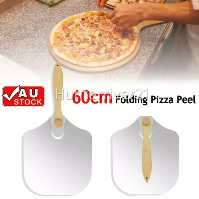 12" Aluminum Pizza Peel Shovel Paddle Pancake Oven Baking Foldable Wooden Handle