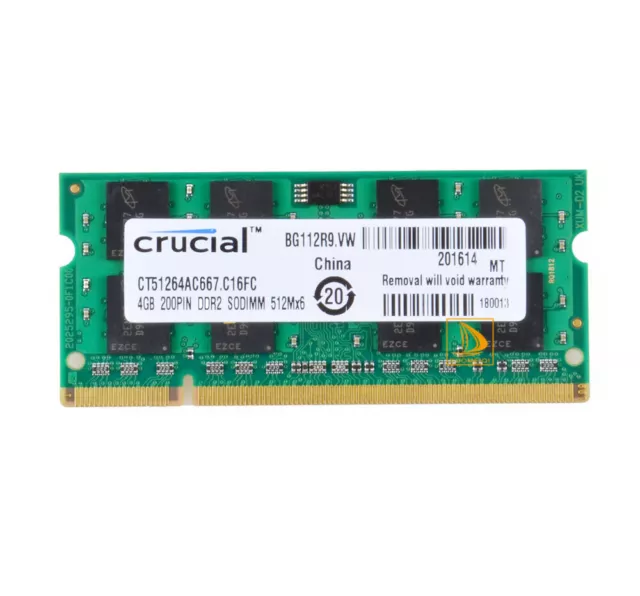 Crucial 4GB 2Rx8 PC2-5300S DDR2 667Mhz 200Pin RAM Memory Laptop 1.8V SO-DIMM”