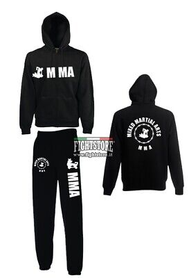 Tuta MMA Mixed martial arts pantaloni con felpa cappuccio e zip nera mis M