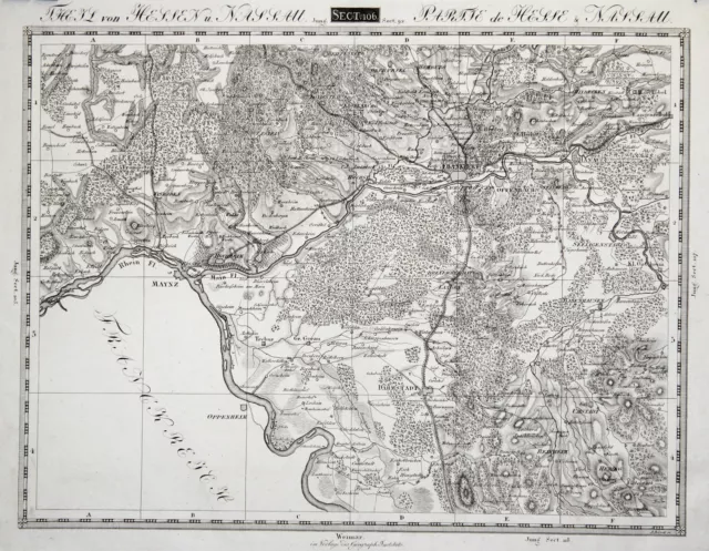 Darmstadt Frankfurt Umgebung Original Kupferstich Landkarte Geo. Inst. 1807