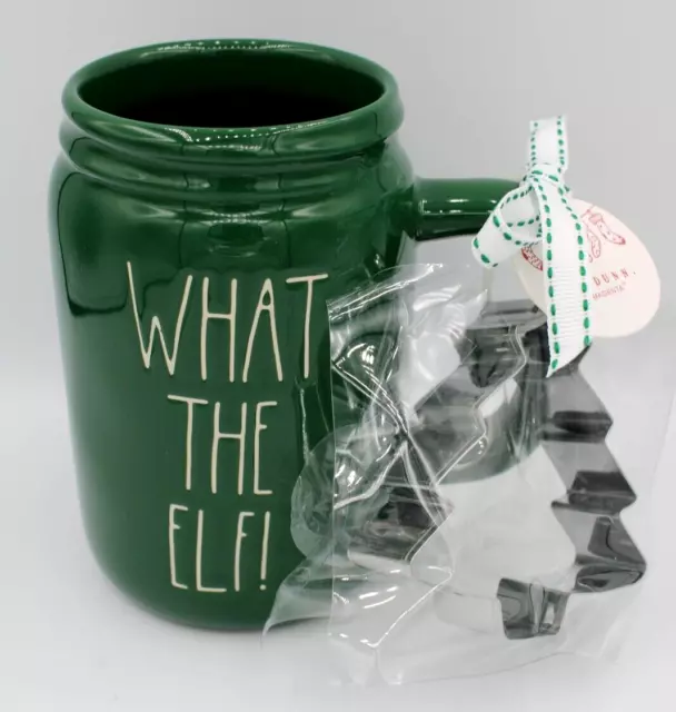 Rae Dunn What The Elf Mug Cup Coffee Tea Mug Cup 21oz + Cookie Cutter