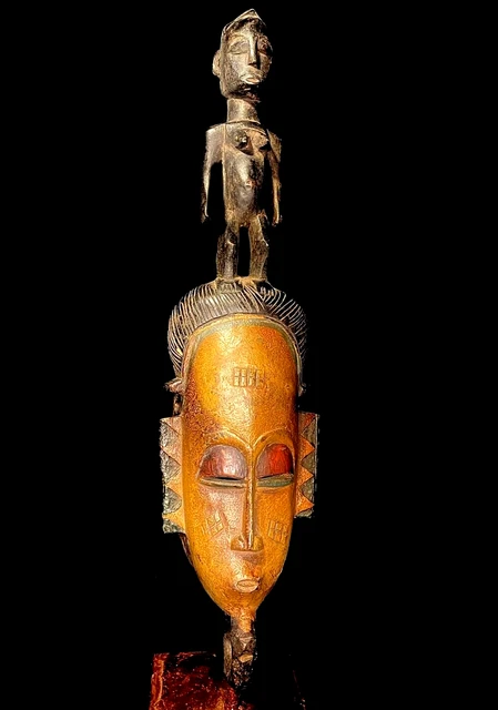 African Tribal Face Mask Wood Hand Carved Guro Zamble African Mask Cote -6508