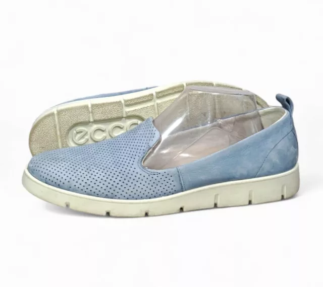 Ecco Bella Perforated Blue Suede Leather Slip On Loafer Sneaker Women's 42/11