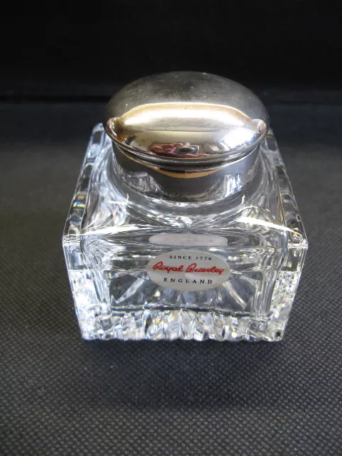 Vintage Royal Brierley Crystal Cut Glass Inkwell With Silver Plated Hinged Lid