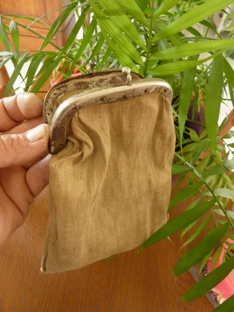 Ceinturon Porte-monnaie Vintage En Toile Et Faux Cuir - Couleur Beige, Occasion