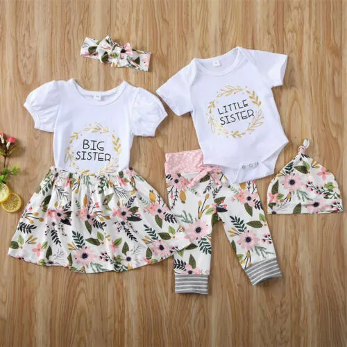 Baby Girls Little Big Sister Matching Outfits Romper Tops Pants Skirts Clothes
